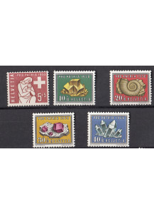 Svizzera serie di 5 francobolli tematica fossili Nuovi Cat. 606/610 1958